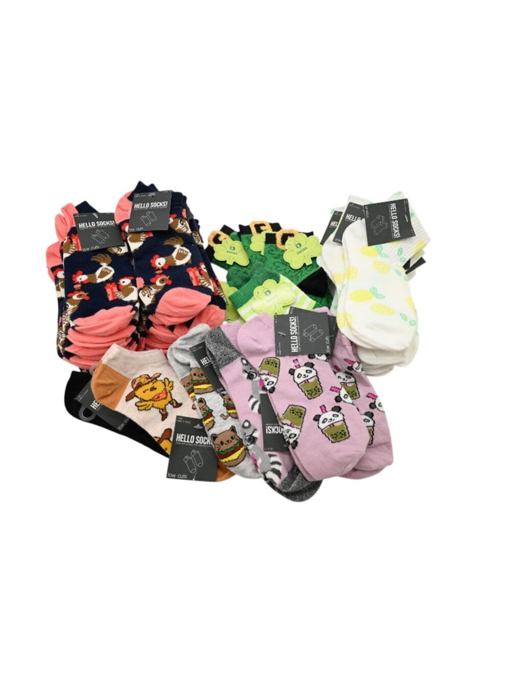 NWT Hello Socks & More Lot of 34 Pairs Novelty Socks Low Cut Ankle OS Sz 4-10